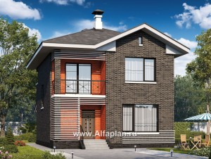 Проекты домов Альфаплан - Проект двухэтажного дома из кирпича «Серебро» для небольшой семьи - превью основного изображения