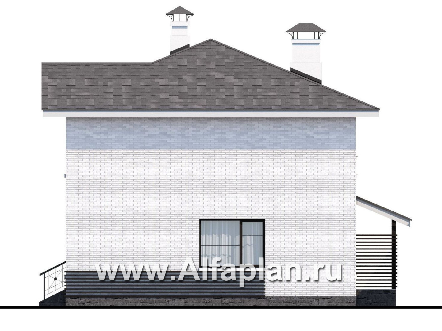 Проекты домов Альфаплан - Проект двухэтажного дома из кирпича «Серебро», с навесом для авто - изображение фасада №2