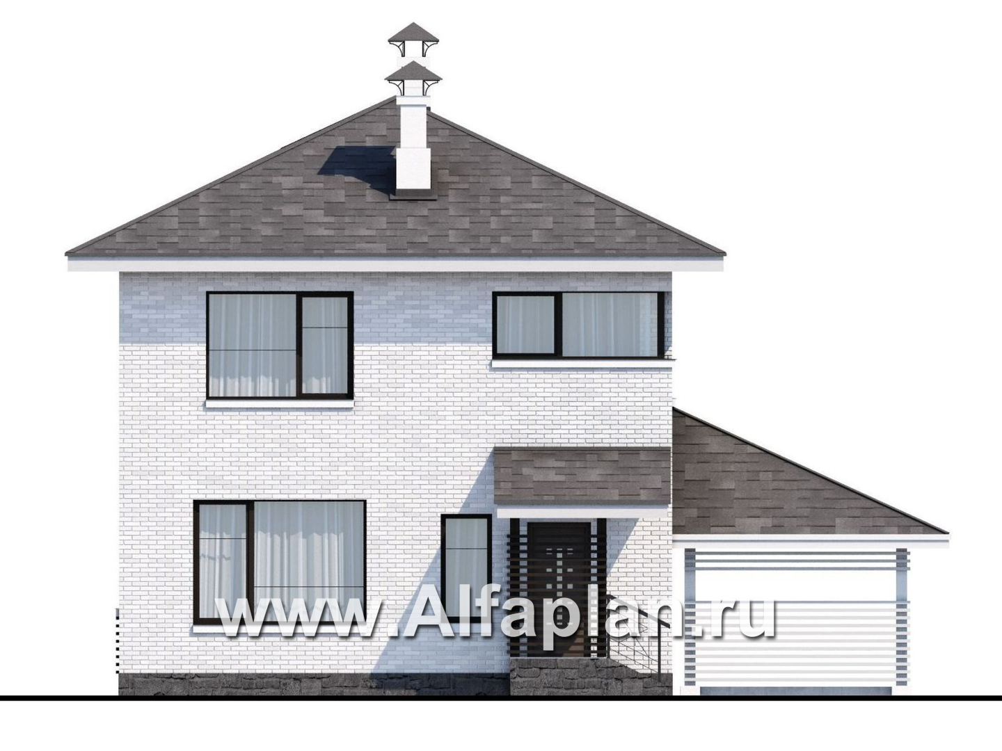 Проекты домов Альфаплан - Проект двухэтажного дома из кирпича «Серебро», с навесом для авто - изображение фасада №4