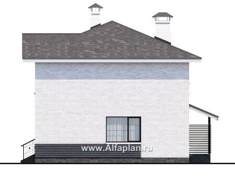 Проекты домов Альфаплан - Проект двухэтажного дома из кирпича «Серебро», с навесом для авто - превью фасада №2