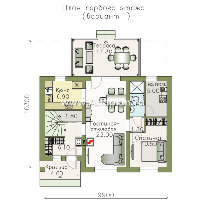 Проекты домов Альфаплан - «Замечательный сосед» - небольшой мансардный дом - превью плана проекта №1