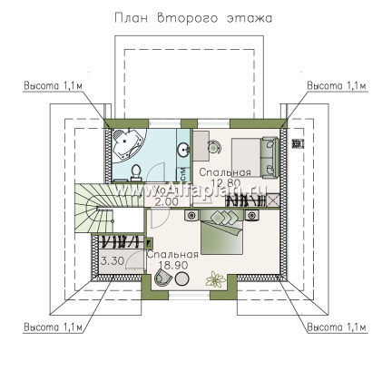 Проекты домов Альфаплан - «Замечательный сосед» - небольшой мансардный дом - превью плана проекта №3