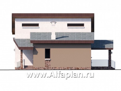 «Каприкорн» - проект дома с мансардой, с террасой и с гаражом, в скандинавском стиле - превью фасада дома