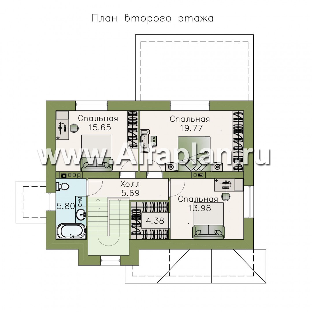 Проекты домов Альфаплан - «Лас Флорес» - романтический коттедж с оптимальной площадью - изображение плана проекта №2