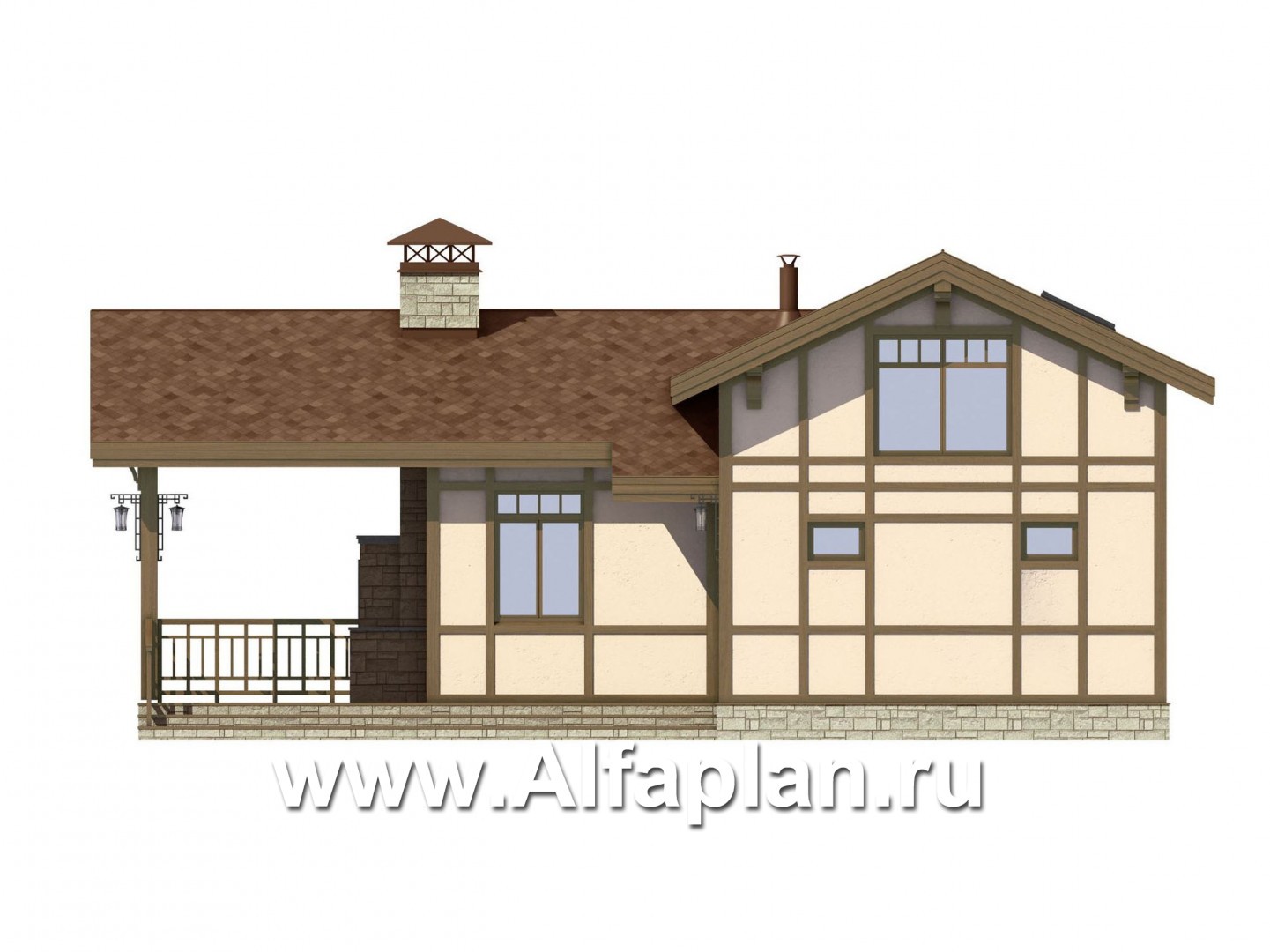 Проекты домов Альфаплан - Проект кирпичного дома для отдыха в фахверковом стиле - изображение фасада №1