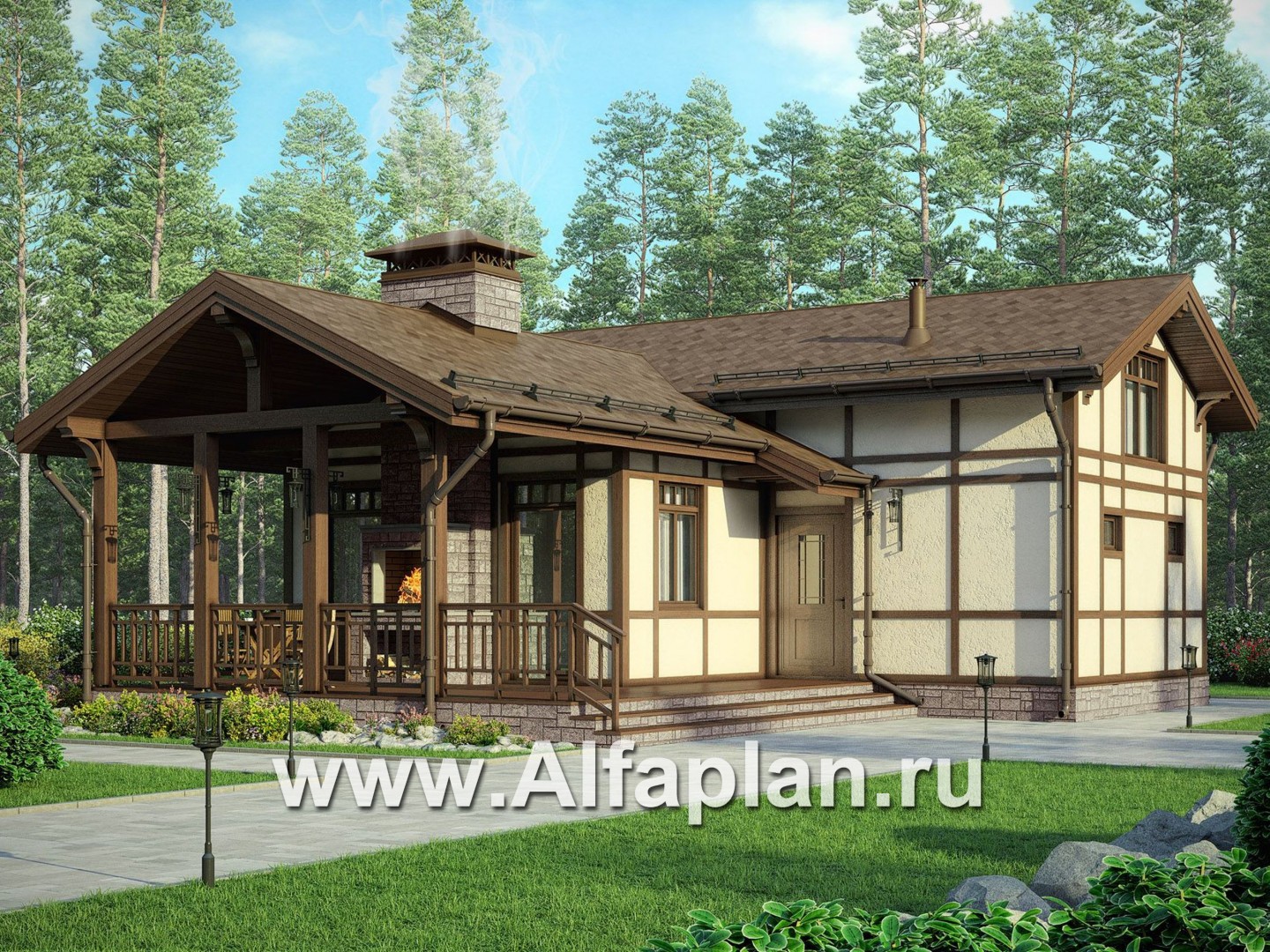 Проекты домов Альфаплан - Проект кирпичного дома для отдыха в фахверковом стиле - основное изображение