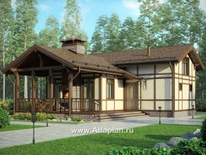 Проекты домов Альфаплан - Проект кирпичного дома для отдыха в фахверковом стиле - превью основного изображения