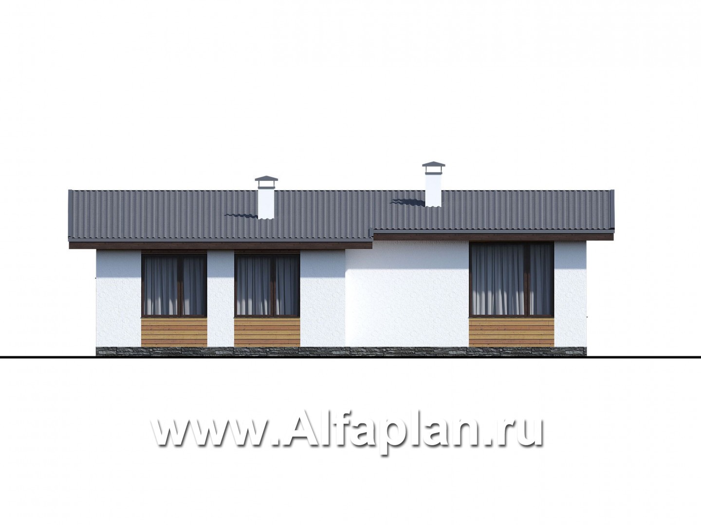 Проекты домов Альфаплан - «Эпсилон» - проект одноэтажного дома с террасой, в скандинавском стиле - изображение фасада №4