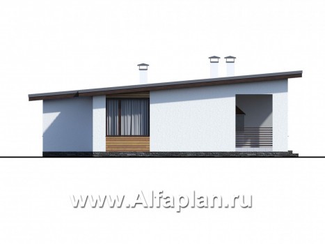 Проекты домов Альфаплан - «Эпсилон» - проект одноэтажного дома с террасой, в скандинавском стиле - превью фасада №3
