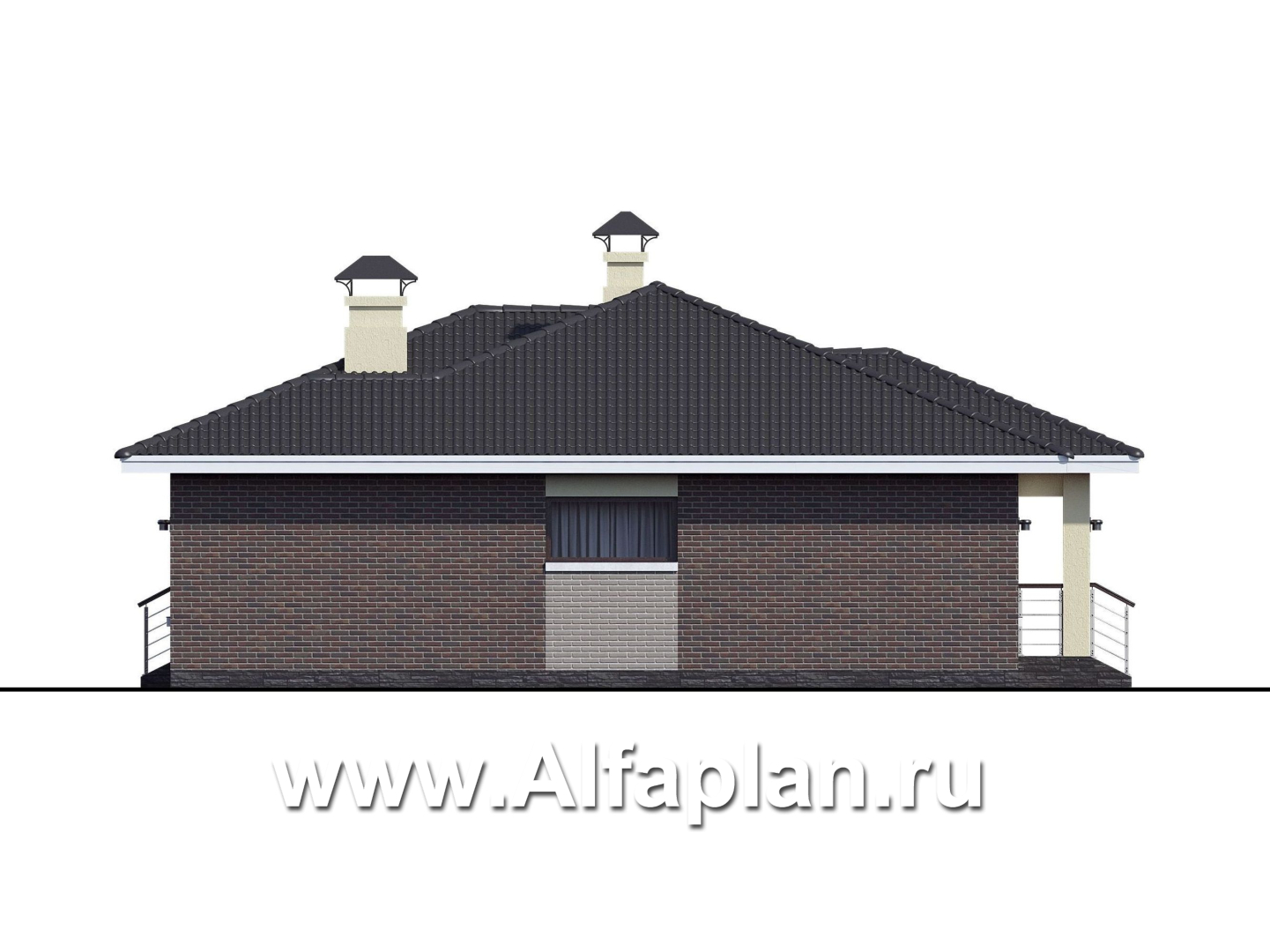 Проекты домов Альфаплан - «Ангара» - проект просторного одноэтажного дома, 5 спален - изображение фасада №2