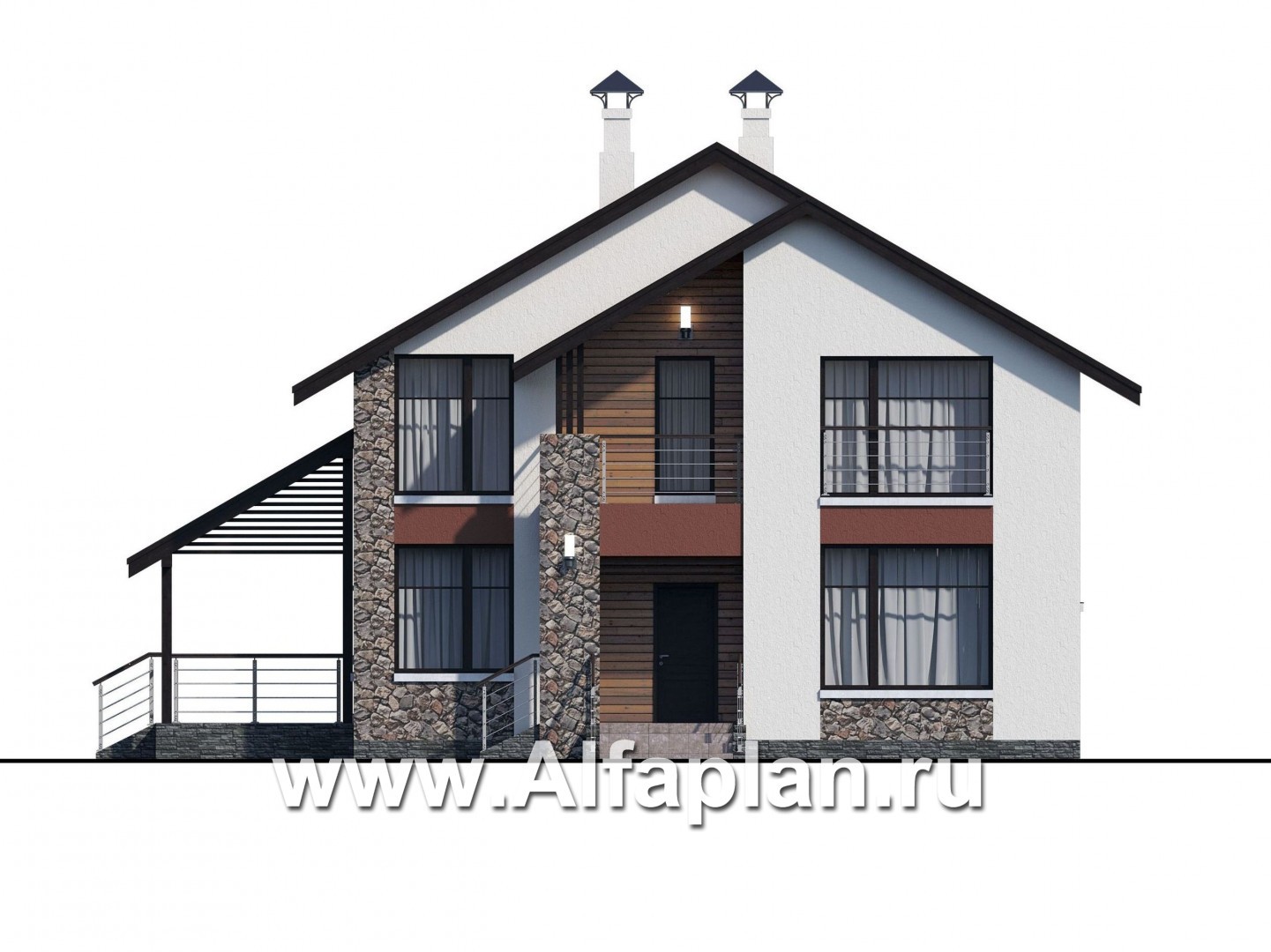 «Сороть» - проект дома с мансардой, с террасой, 5 спален, в скандинавском стиле - фасад дома