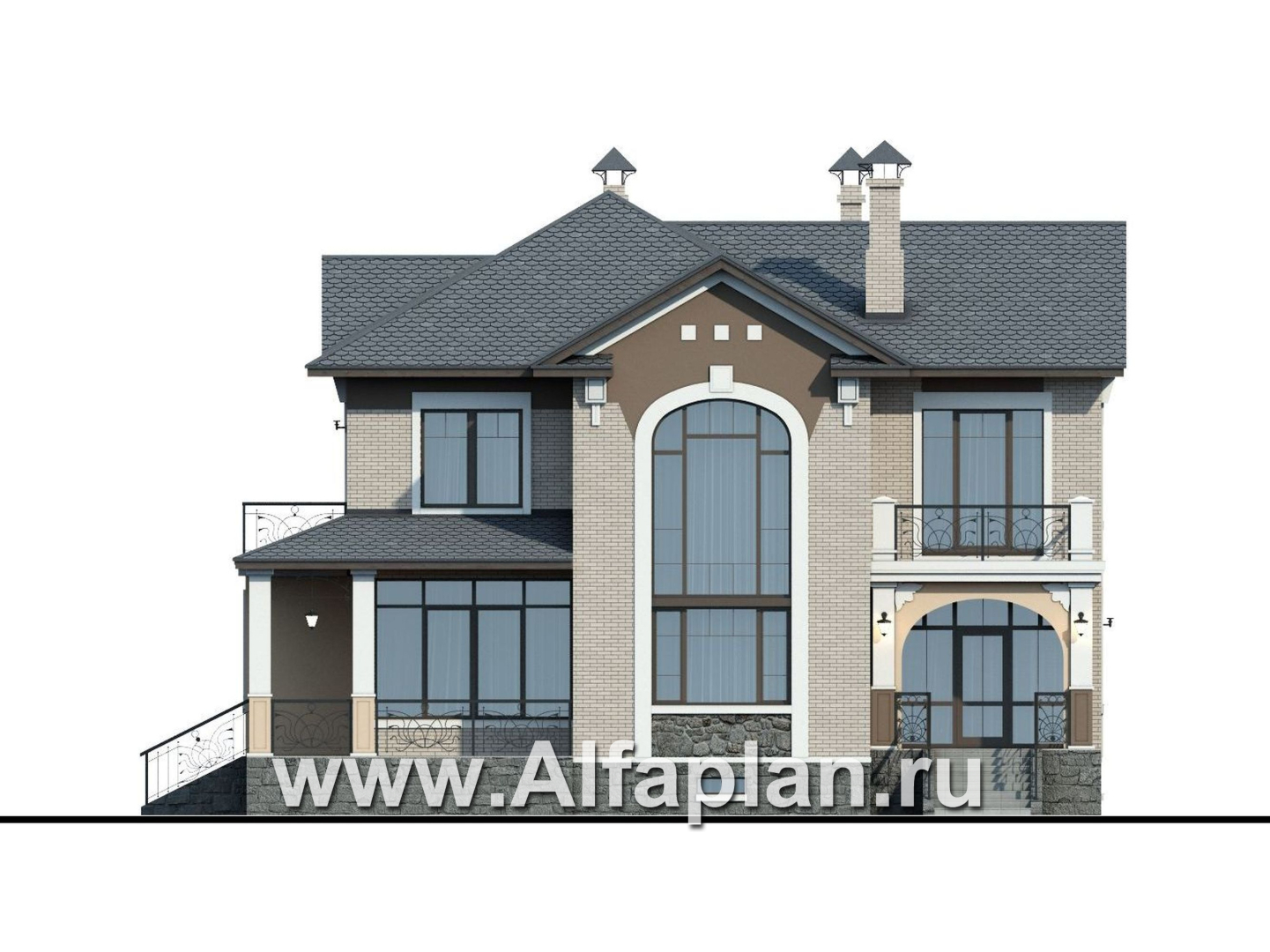 «Голицын»- проект двухэтажного дома, с двусветной гостиной и с террасой, в стиле модерн, с цокольным этажом - фасад дома