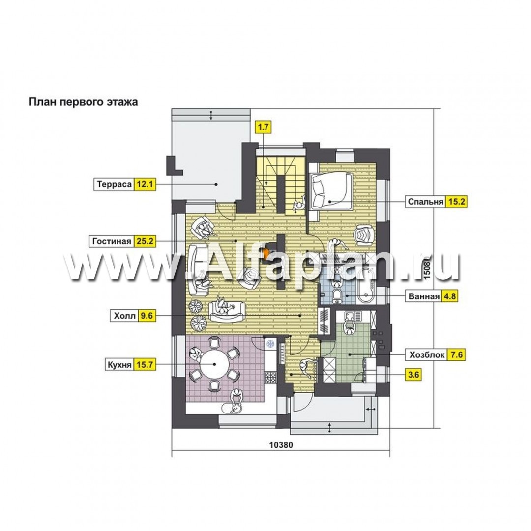 Проект двухэтажного дома, планировка с гостевой на 1 эт и с террасой, мастер спальня, в современном стиле - план дома