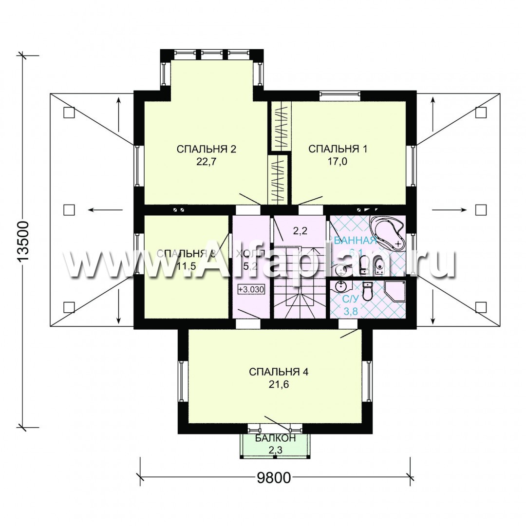 Проект двухэтажного дома, планировка с гостевой комнатой на 1 эт и с террасой - план дома