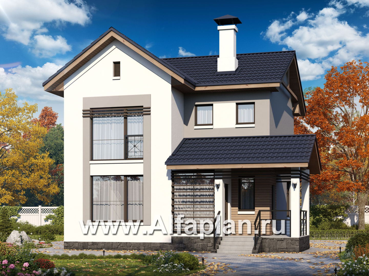 «Каюткомпания» - проект двухэтажного дома для небольшой семьи, 3 спальни - основное изображение