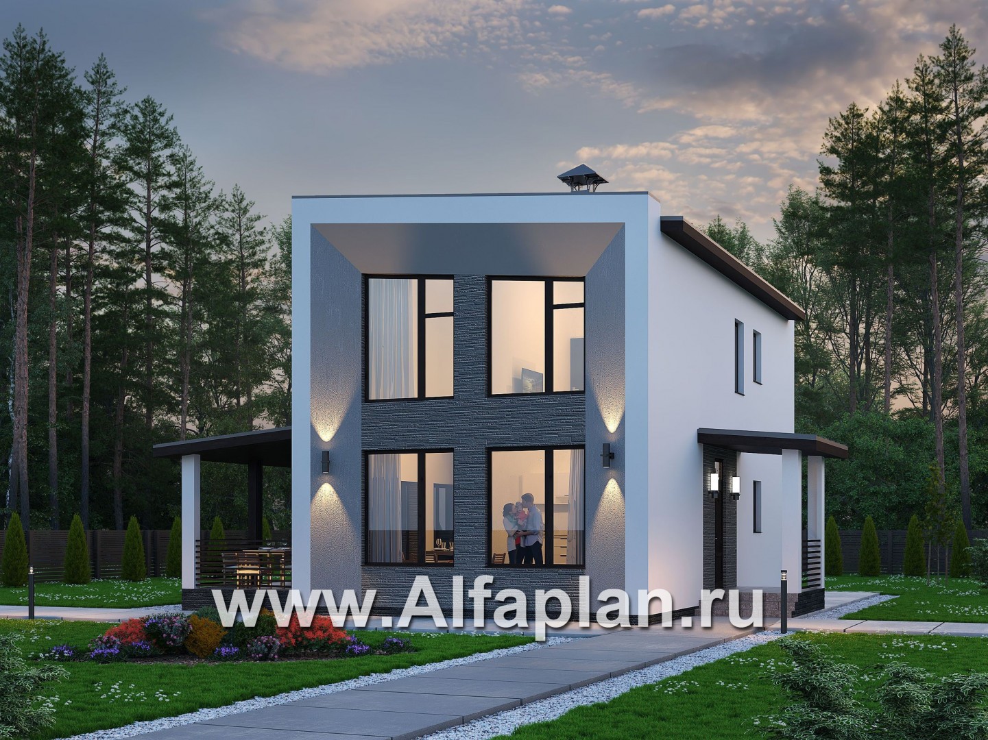 Проекты домов Альфаплан - «Тау» - каркасный дом с односкатной кровлей - основное изображение