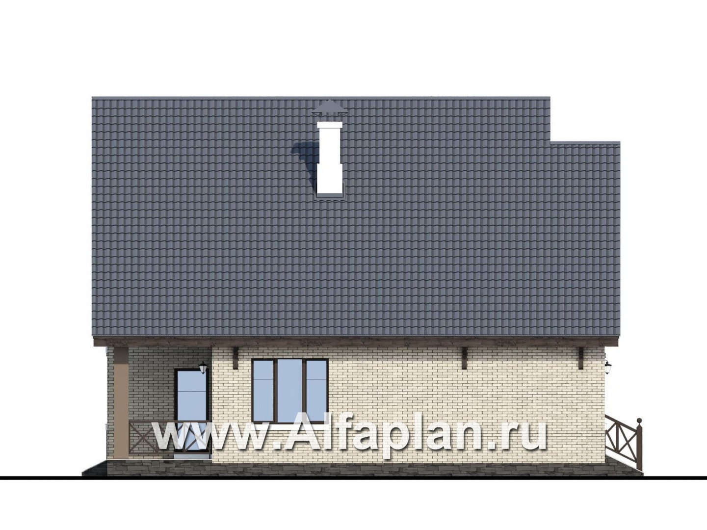 «Простор» -  проект двухэтажного дома из кирпича, планировка с высокой гостиной, в американском стиле - фасад дома