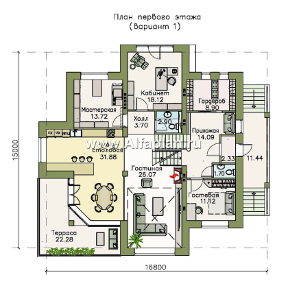 Проекты домов Альфаплан - «Три  семерки» - проект трехэтажного дома, гараж в цоколе, второй свет и панорамные окна, современный дизайн дома - превью плана проекта №2