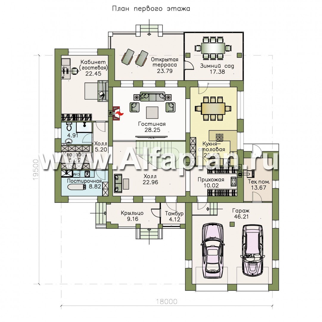 «Меньшиков» - проект двухэтажного дома, с террасой и с гаражом,вилла в стиле эклектика - план дома