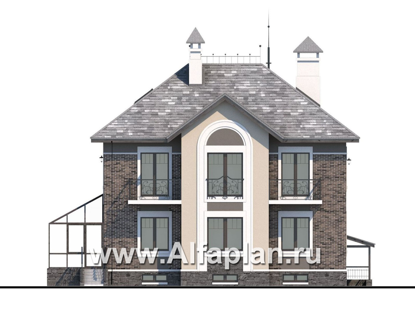 Проекты домов Альфаплан - «Разумовский» - элегантный коттедж с цоколем - изображение фасада №4