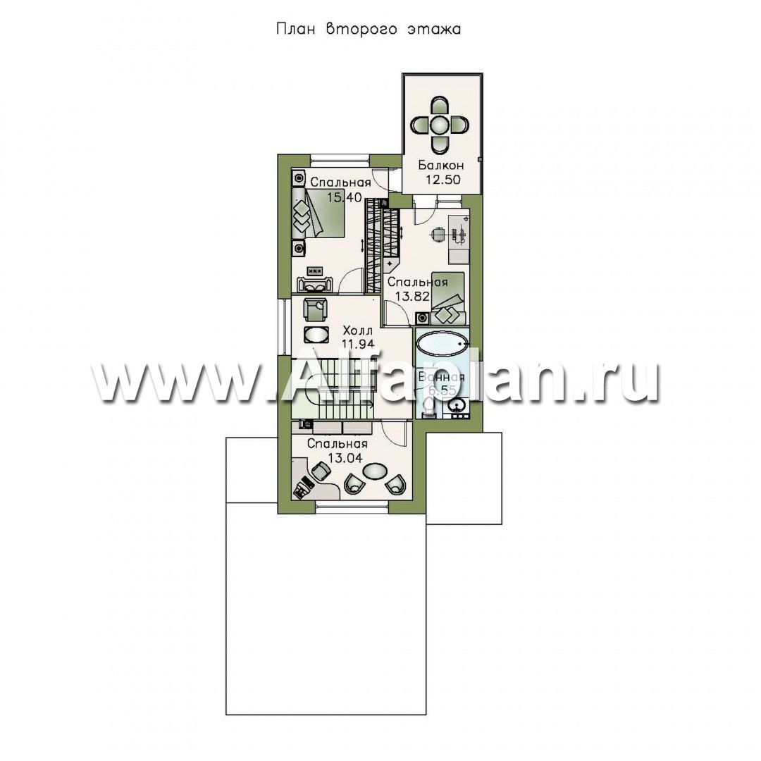 «Гольфстрим» - проект дома с мансардой в скандинавском стиле, с террасой и навесом на 2 авто, для узкого участка - план дома