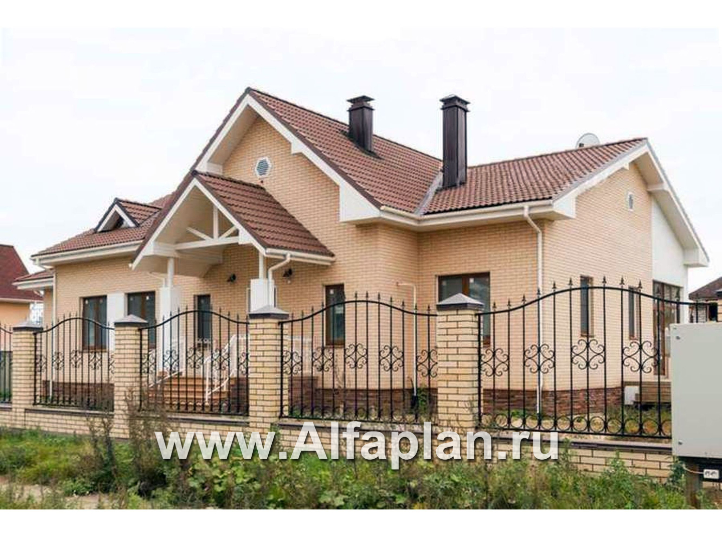 «Поместье» - проект одноэтажного дома, из кирпича, в классическом стиле - дизайн дома №1