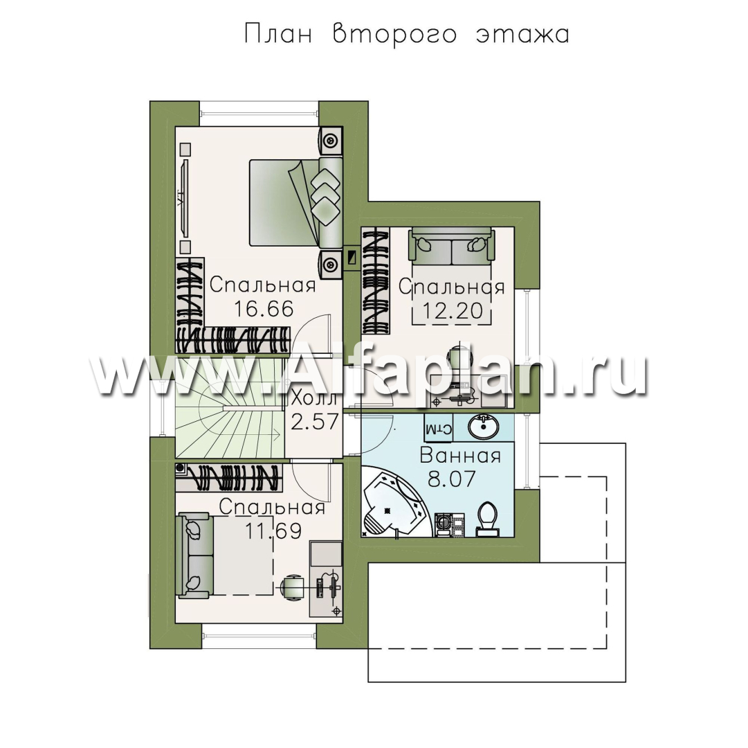 Проекты домов Альфаплан - Коттедж из кирпича «Кадет» - изображение плана проекта №2