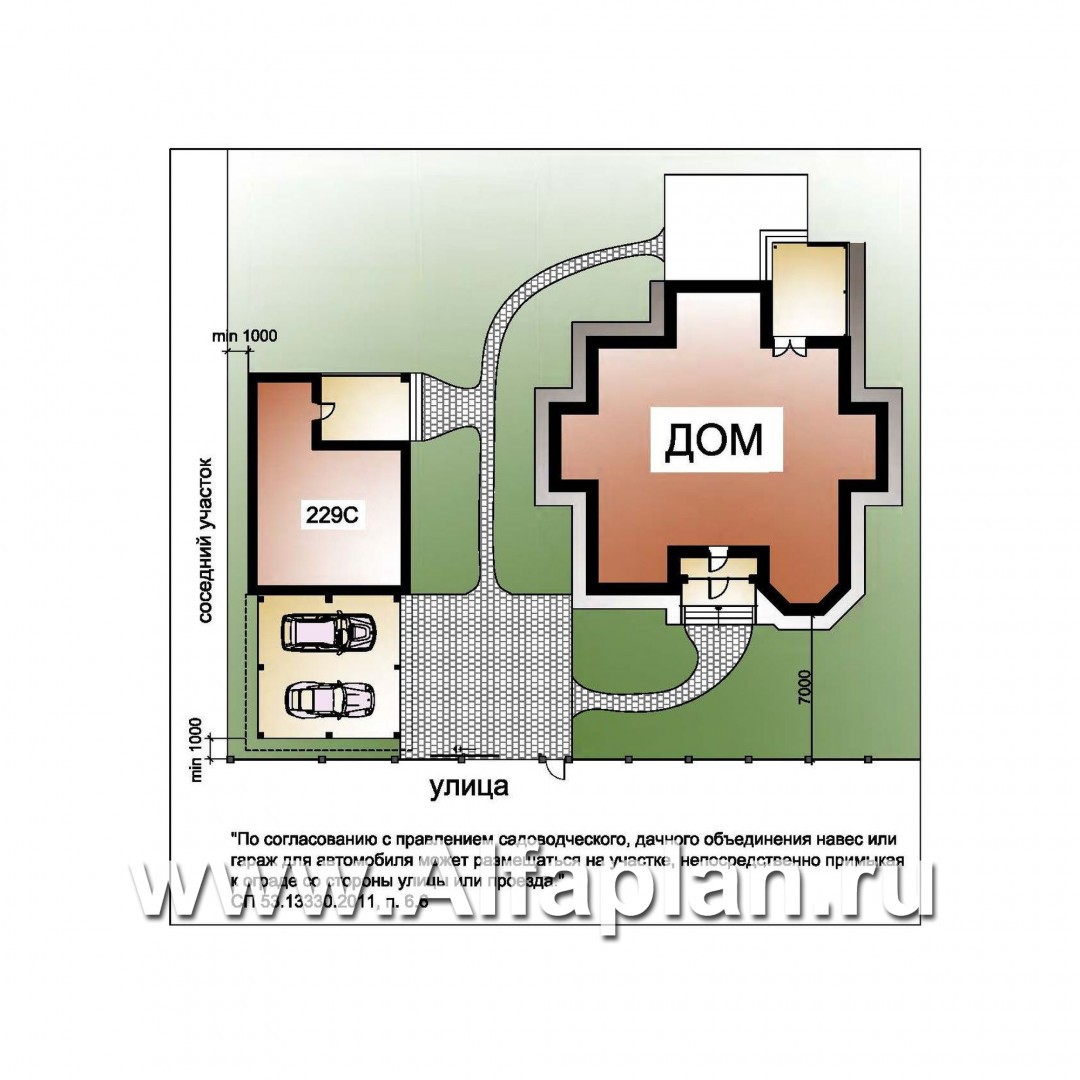 Проекты домов Альфаплан - Сауна с гостевой квартирой в мансарде и навесом на два автомобиля - дополнительное изображение №1