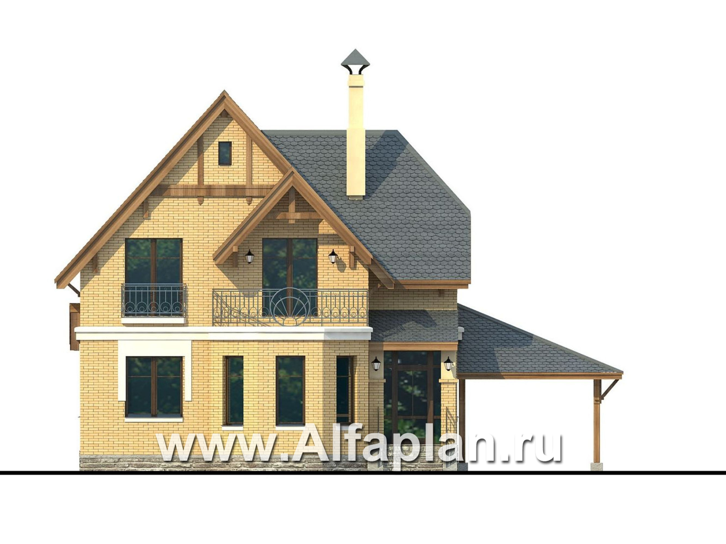 Проекты домов Альфаплан - Дом из газобетона «Шевалье» - изображение фасада №1