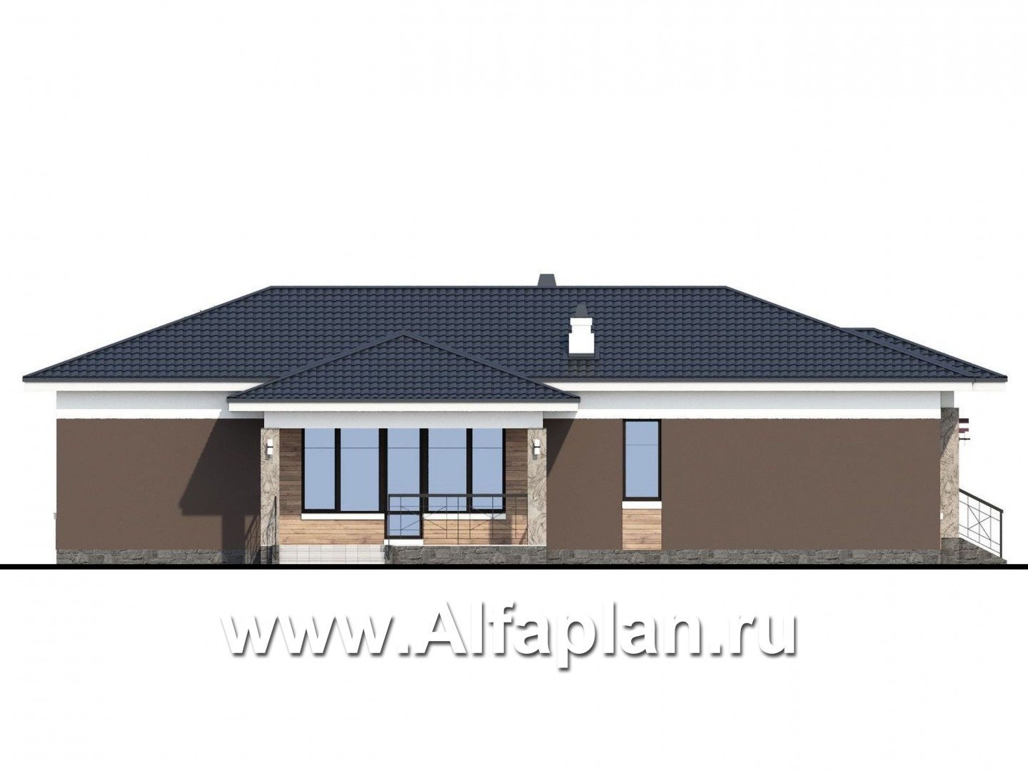 Проекты домов Альфаплан - «Ариадна» - одноэтажный дом для узкого участка - изображение фасада №3