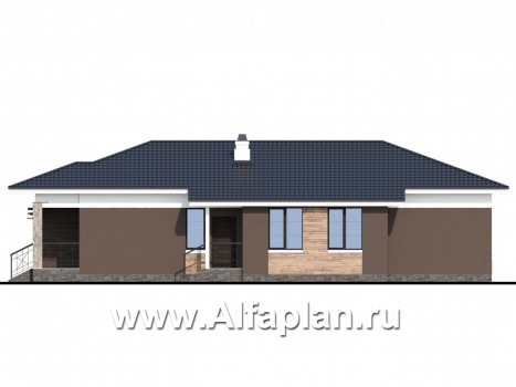 Проекты домов Альфаплан - «Ариадна» - одноэтажный дом для узкого участка - превью фасада №2