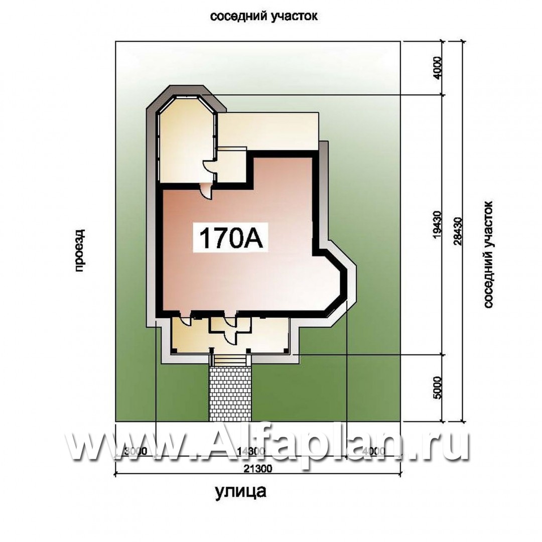 «Львиное сердце» - проект двухэтажного коттеджа, с эркером и с террасой, план дома с кабинетом на 1 эт - дизайн дома №1