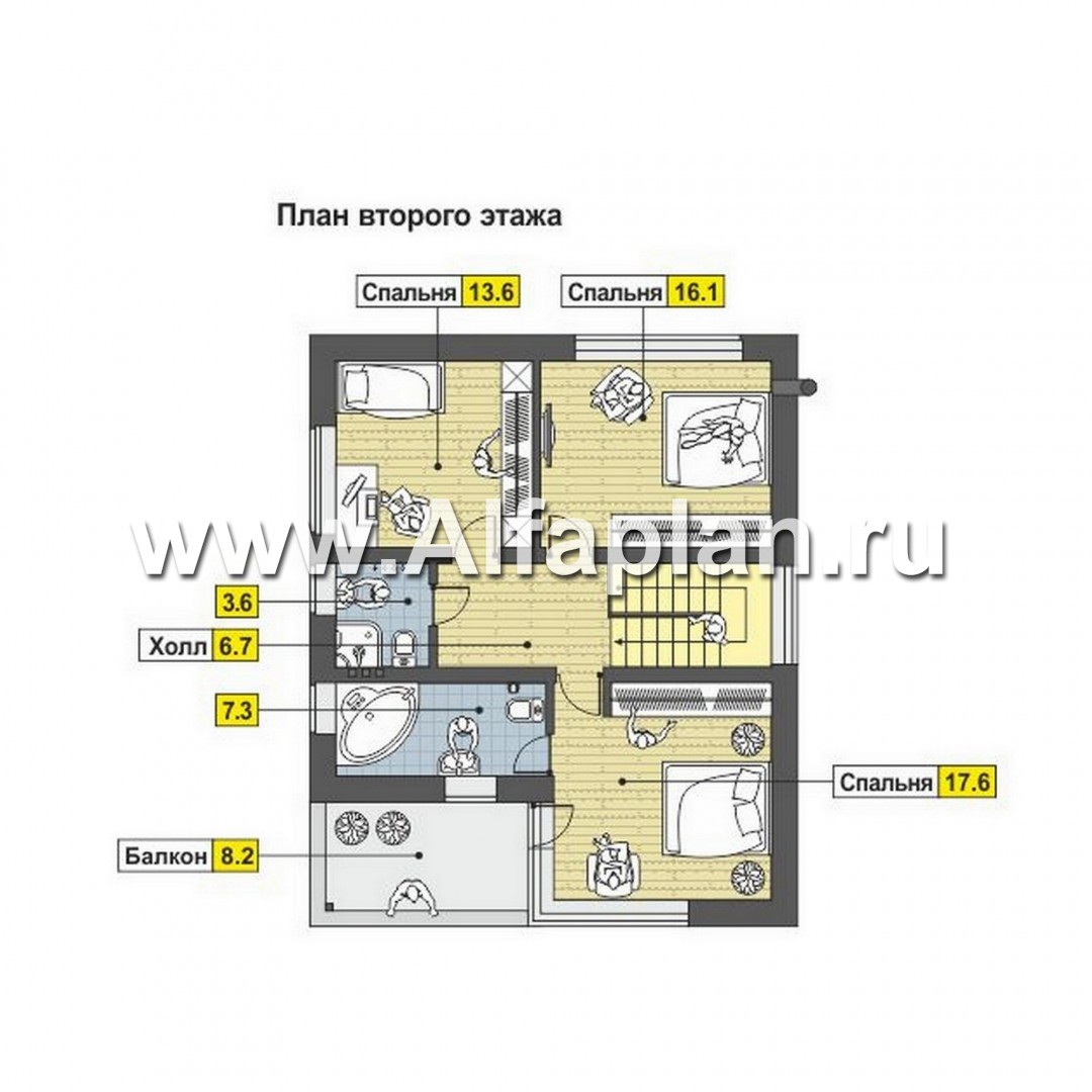 Красивый проект дома с мансардой, планировка с кабинетом на 1 эт и навесом на 2 авто, с террасой, в стиле минимализм - план дома