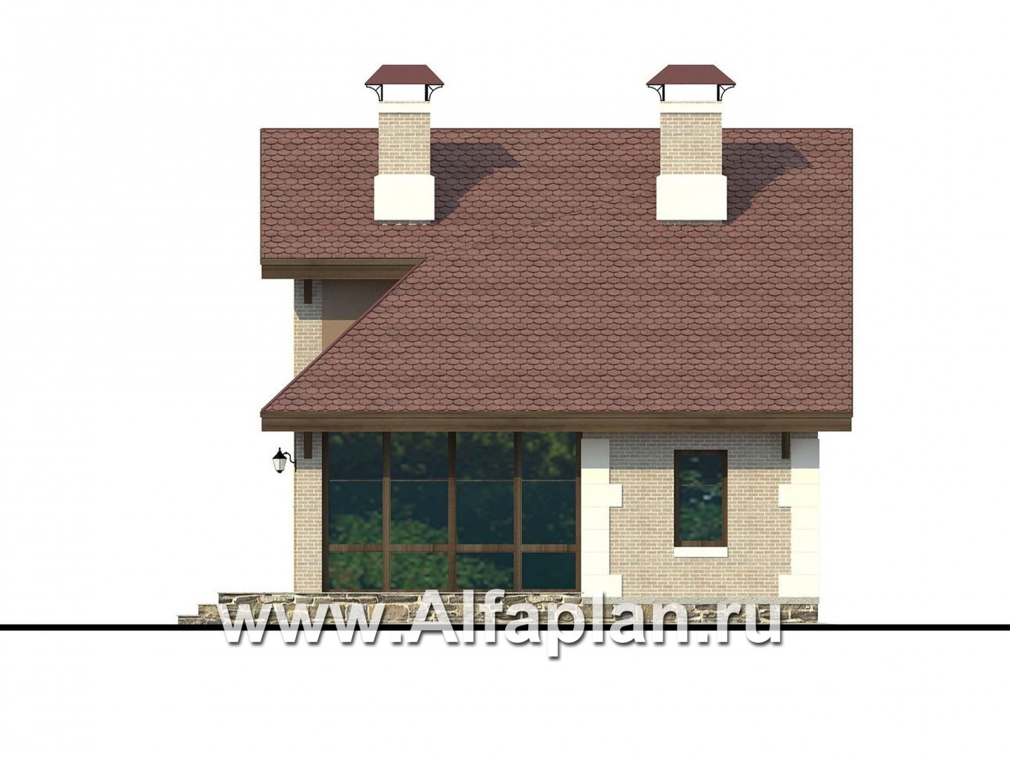 Проекты домов Альфаплан - «Замечательный сосед» - проект дома с мансардой, с остекленной террасой - изображение фасада №2