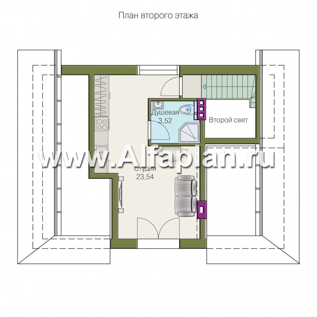 Проекты домов Альфаплан - «Замечательный сосед» - проект дома с мансардой, с остекленной террасой - изображение плана проекта №2