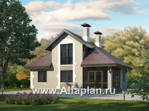 Проекты домов Альфаплан - «Замечательный сосед» - проект дома с мансардой, с остекленной террасой - превью основного изображения