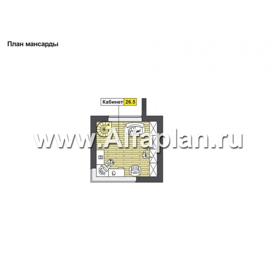 Проект дома с мансардой, планировка с кабинетом на 1 эт и со вторым светом гостиной, в скандинавском стиле - план дома