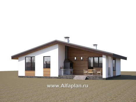 Проекты домов Альфаплан - «Калисто» - проект одноэтажного дома,  в скандинавском стиле, с террасой и с островным камином - превью дополнительного изображения №3