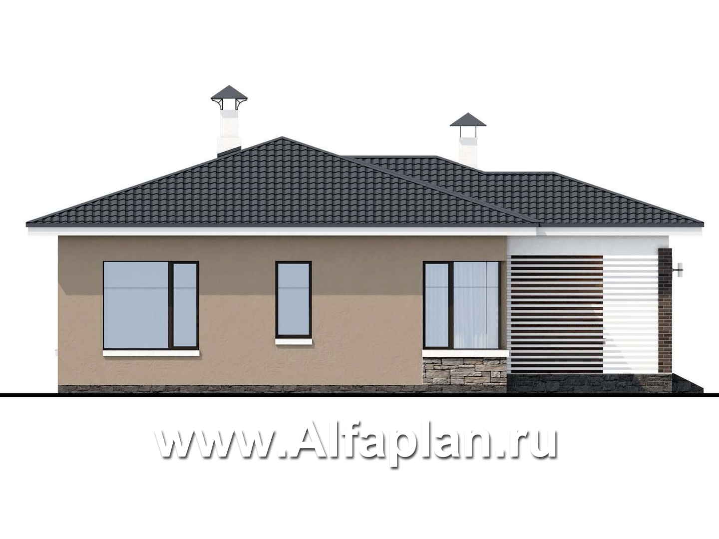 Проекты домов Альфаплан - «Аэда» - проект одноэтажного дома, 3 спальни, с остекленной верандой, в современном стиле - изображение фасада №3