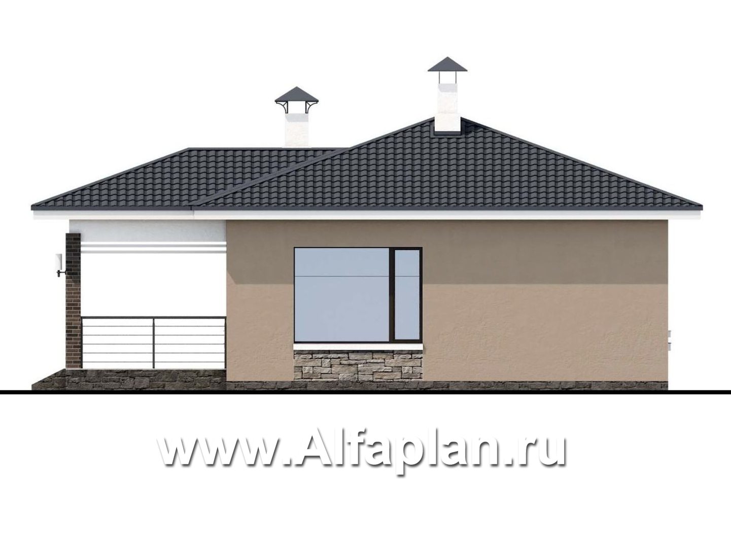 Проекты домов Альфаплан - «Аэда» - проект одноэтажного дома, 3 спальни, с остекленной верандой, в современном стиле - изображение фасада №4
