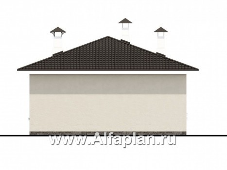 Проекты домов Альфаплан - «Мелета» - проект одноэтажного дома из газобетона, 3 спальни, с террасой на входе, в современном стиле - превью фасада №4