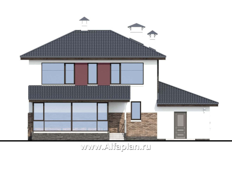 «Орбита» - проект двухэтажного дома, удобная планировка с террасой и с гаражом, в современном стиле - превью фасада дома