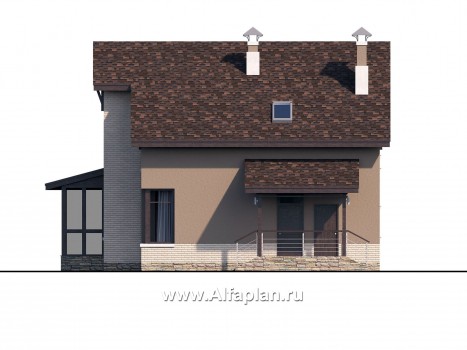 «Регата» - красивый проект дома с мансардой, гостиная со стороны террасы, планировка с мастер спальней - превью фасада дома