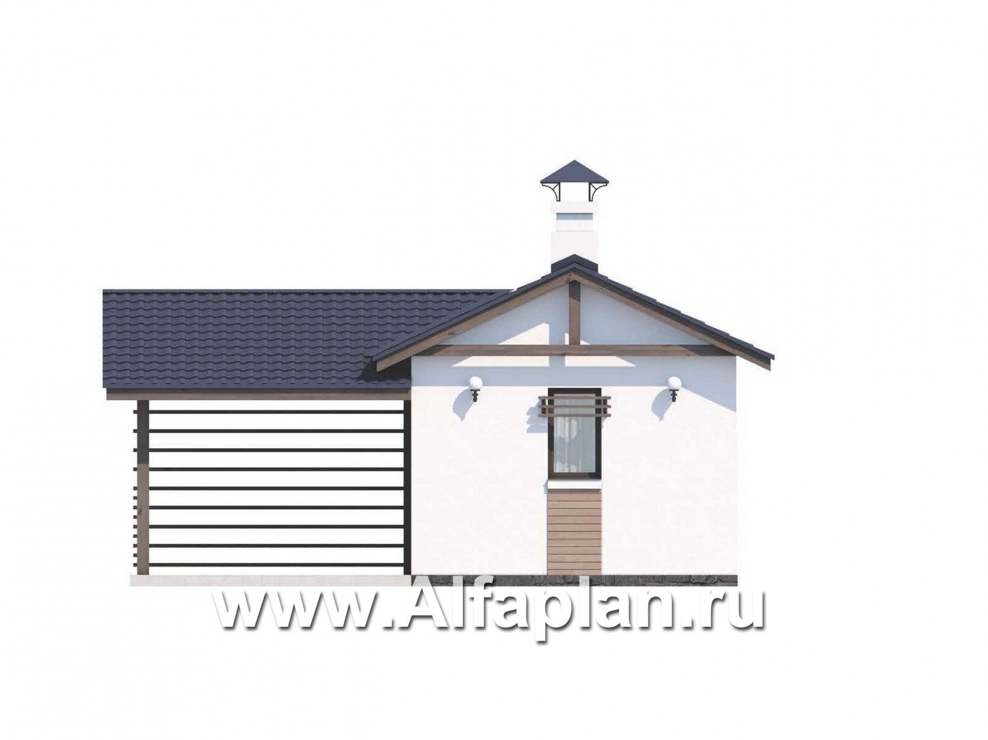 Проекты домов Альфаплан - Блок SPA с навесом для машины для небольшой усадьбы - изображение фасада №1