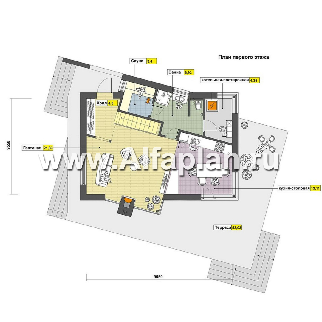Проекты домов Альфаплан - Проект дома в скандинавском стиле с интересным планом - план проекта №1