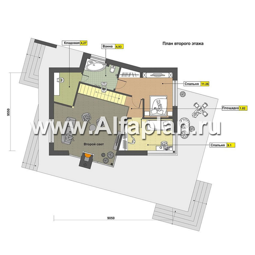 Проекты домов Альфаплан - Проект дома в скандинавском стиле с интересным планом - план проекта №2