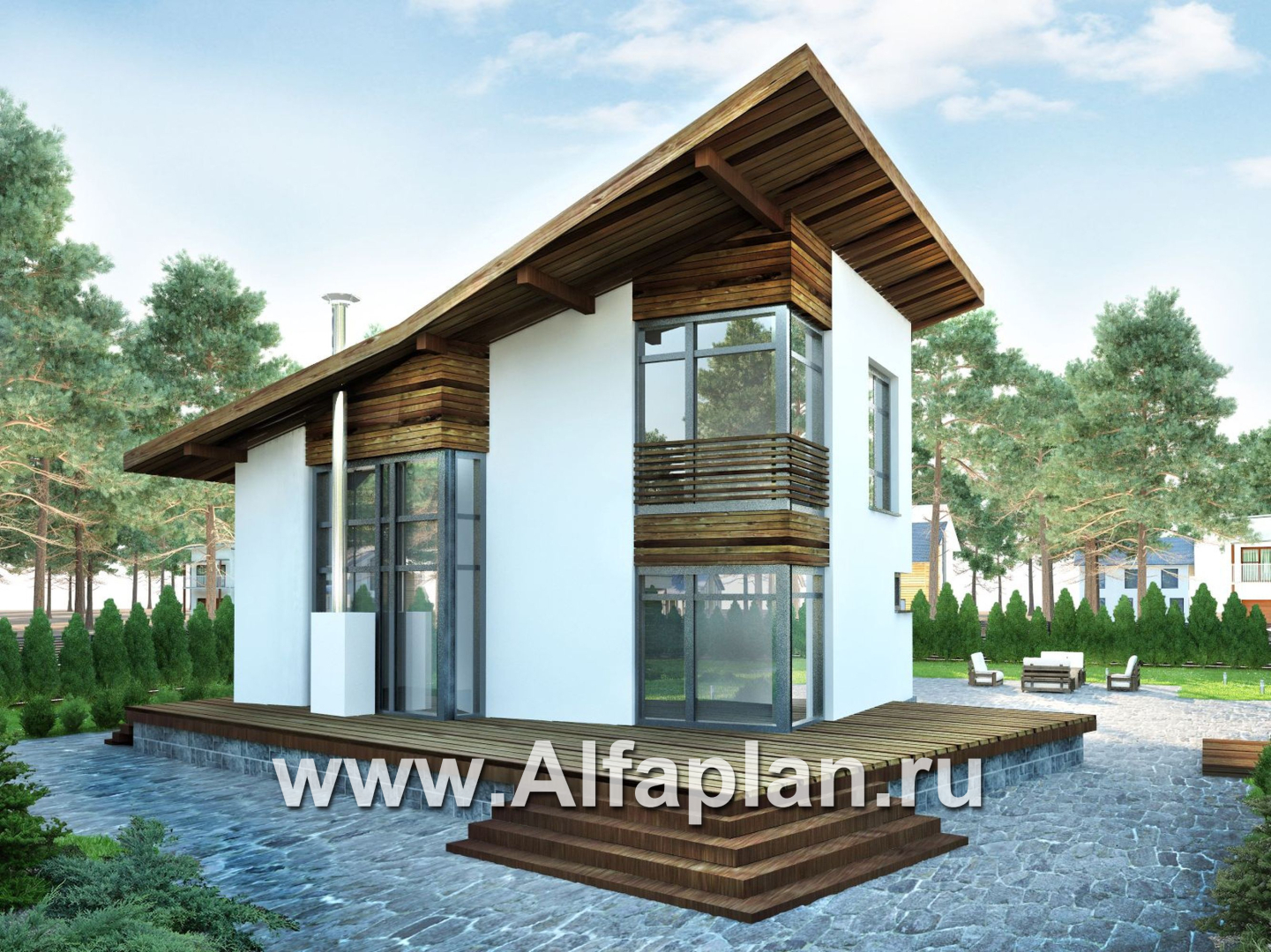 Проекты домов Альфаплан - Проект дома в скандинавском стиле с интересным планом - основное изображение