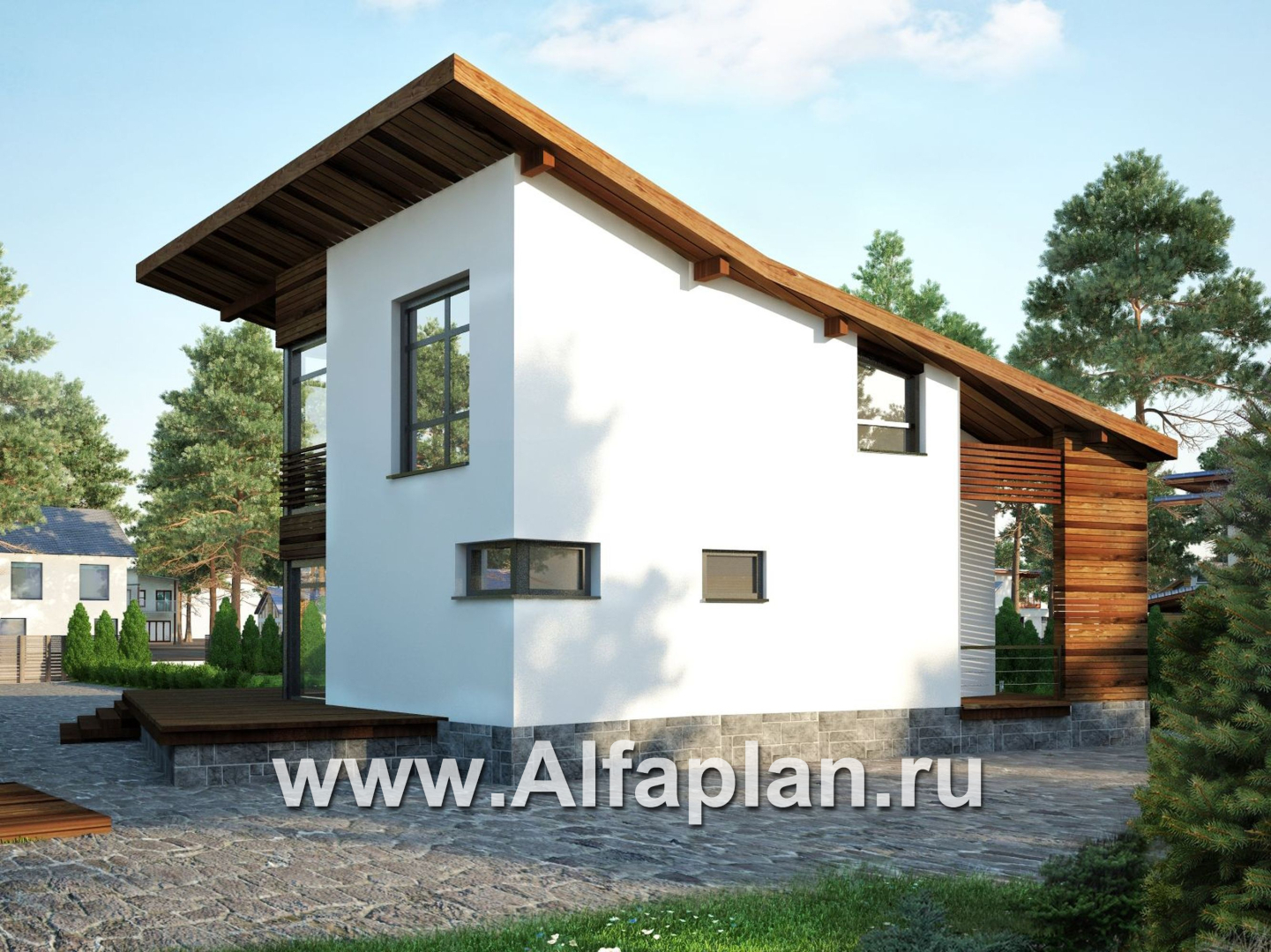 Проекты домов Альфаплан - Проект дома в скандинавском стиле с интересным планом - дополнительное изображение №1