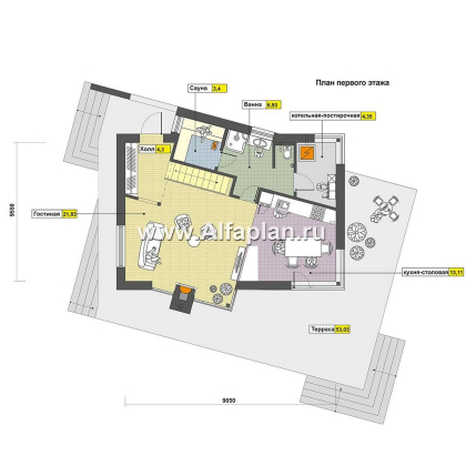 Проекты домов Альфаплан - Проект дома в скандинавском стиле с интересным планом - превью плана проекта №1
