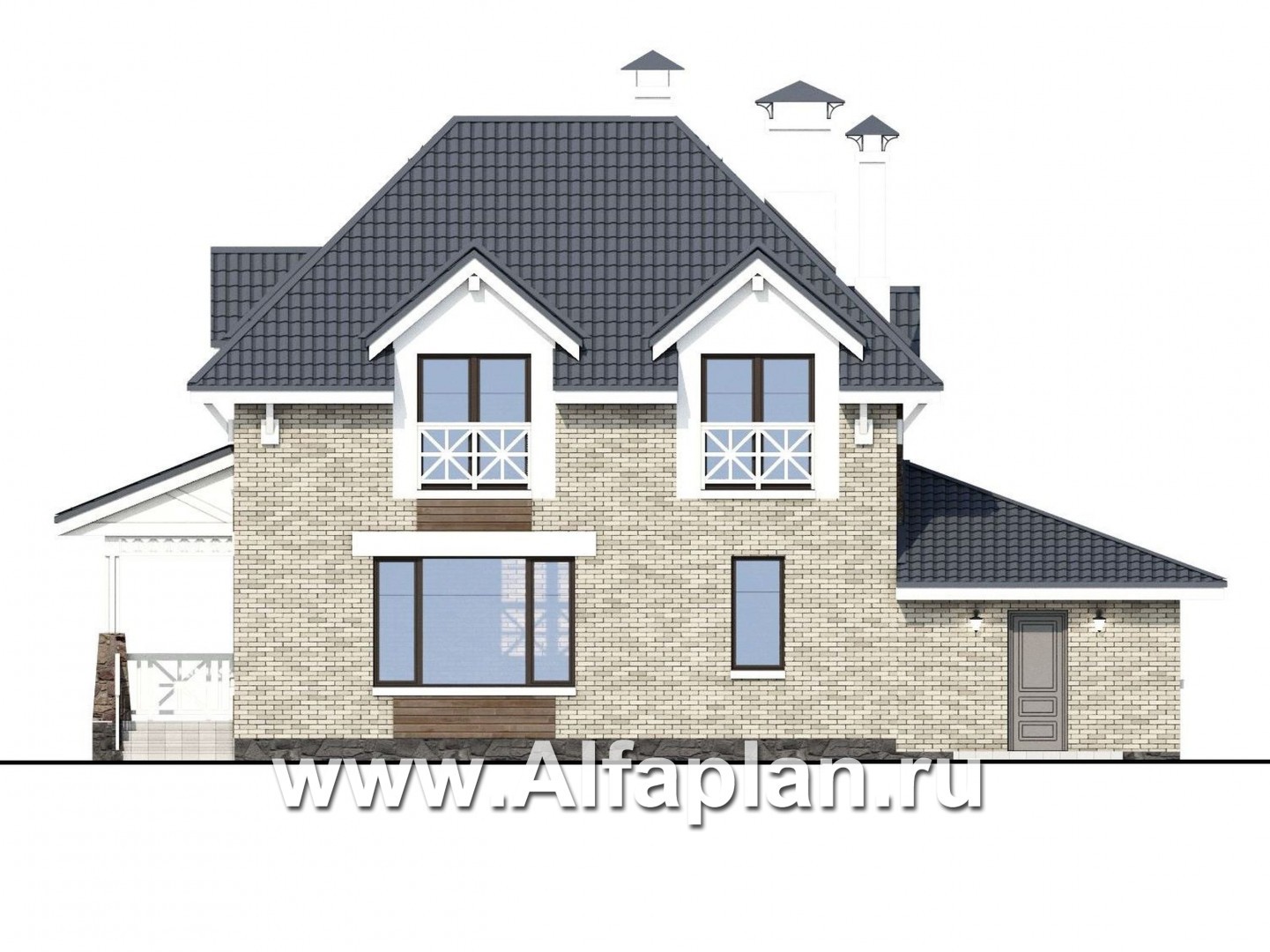 Проекты домов Альфаплан - «Медея» - компактный дом с верандой на главном фасаде - изображение фасада №4